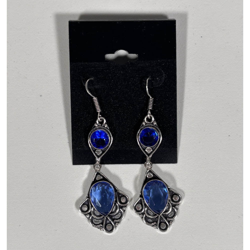 Blue Topaz & Tanzanite Gemstone Drop Dangle Earrings 2.6" 925 Silver Plated NWT - Picture 3 of 4